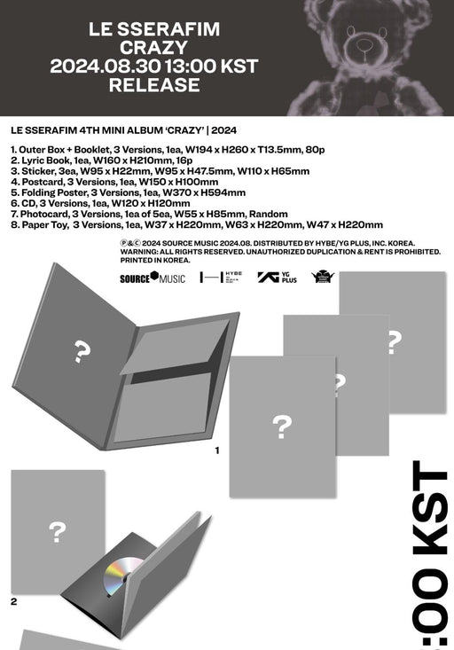 LE SSERAFIM - CRAZY (4TH MINI ALBUM) SET + Weverse Gift Nolae